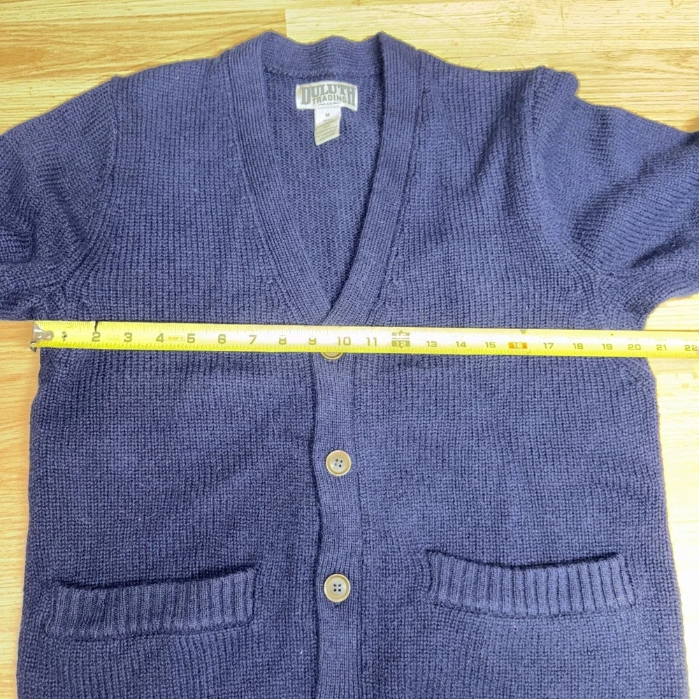 Duluth Trading Shetland Wool Cardigan Sweater Mens Med  Navy Blue‎ Elbow Patches
